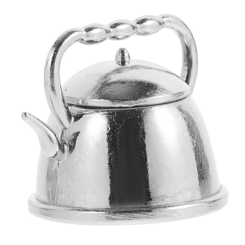 ERINGOGO Mini -Retro - teekessel Retro puppenhaus deko Puppenhaus Zubehör dekorativ wasserkocher Vintage Dekoration Mini- - Kleiner Teekessel, Herdplatte Metall Silver von ERINGOGO