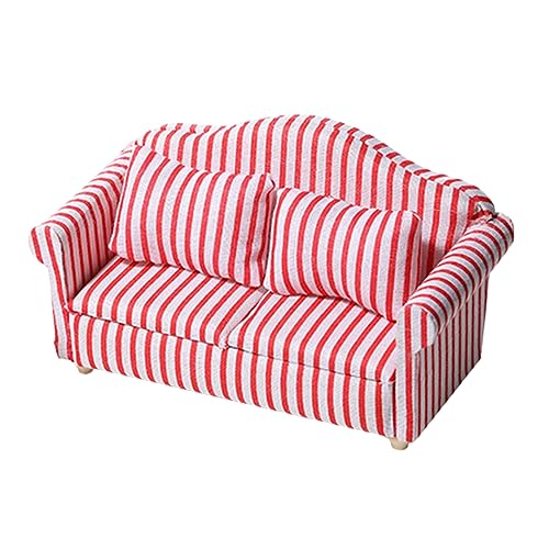 ERINGOGO Mini Sofa Modell für Puppenhaus Rotes und Weißes Streifen Design Kompaktes Miniaturmöbel für DIY Miniaturlandschaften Dekoration für Mini Hausaccessoires von ERINGOGO