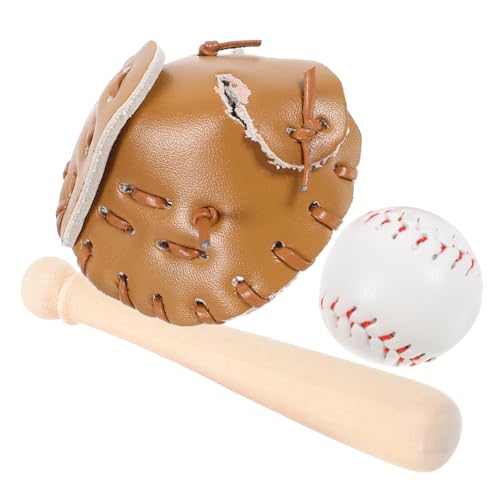 ERINGOGO Miniatur Baseball aus Natürlichem Material Detailreiche Sportdekoration mit Handschuh Schläger und Ball Lebensecht Gestaltete Miniatur für Bastelarbeiten und Wohnraumdekoration von ERINGOGO