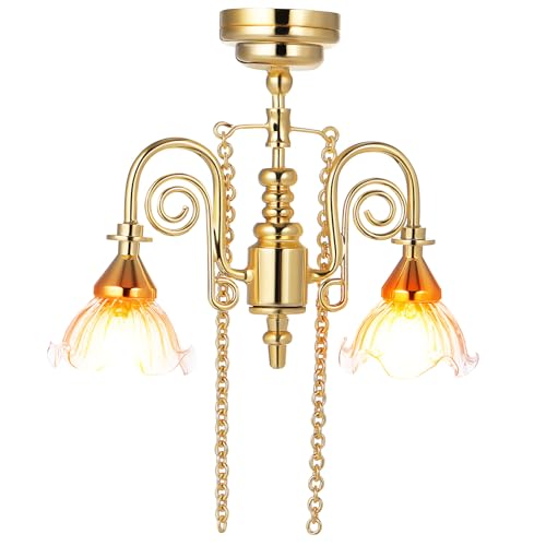 ERINGOGO Miniatur Deckenlampe mit LED Warmes Licht Realistische Puppenhaus Beleuchtung Vintage Mini Möbel Zubehör für Puppenhaus Dekoration Batteriebetrieben Elegantes Design Vielseitig von ERINGOGO