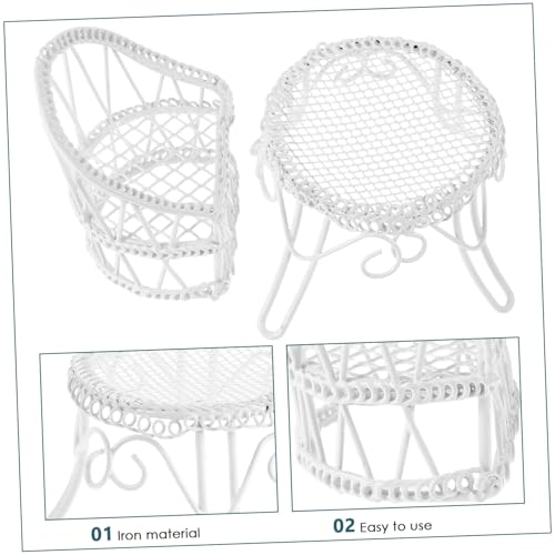 ERINGOGO Miniatur Gartenmöbel Set mit Miniatur Tisch und Stühlen Vielseitiges Puppenhaus Zubehör Einfach zu Reinigen Dekoratives Möbelset für Haus Küchen Dekoration von ERINGOGO