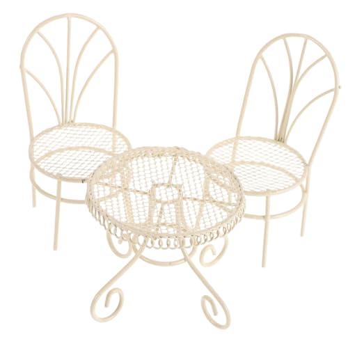 ERINGOGO Miniatur Gartentisch Stuhl Set Miniaturmöbel Puppenhaus Dekoration Ornament Leicht zu Reinigen und Pflegen Elegantes Design für Miniatur Garten und Wohnszenen Cremeweiß von ERINGOGO