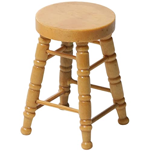 ERINGOGO Miniatur Holz Hocker Für Puppenhaus Lebensechter Runder Mini Stool Holzfarbe Gartenminiaturen Puppenmöbelset Für Kinderzimmer Deko von ERINGOGO