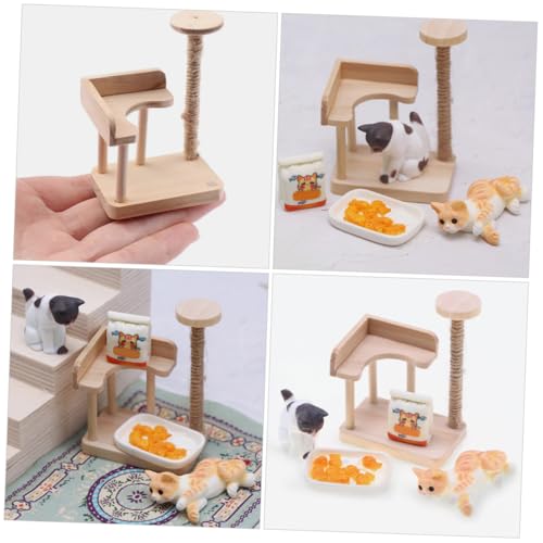 ERINGOGO Miniatur Holz Katzen Klettergerüst Puppenhausmöbel Dekoratives Stabiles Mini katzenkratzbaum Modell für DIY Puppenszene Naturfarben Realistisch Gestaltetes Holzspielzeug Zubehör von ERINGOGO