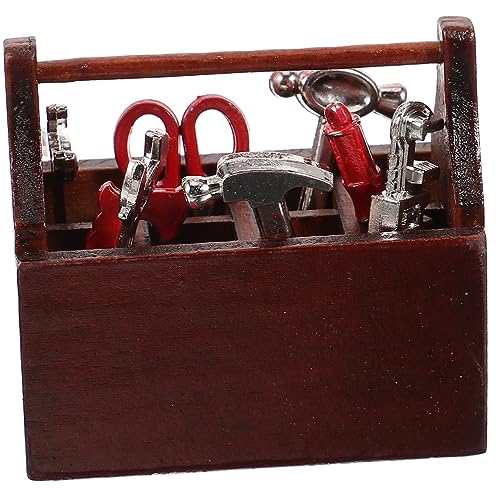 ERINGOGO Miniatur Holz Werkzeugkasten Set mit Werkzeugen Puppenhaus Zubehör Realistische Miniatur Werkzeuge für Bastelarbeiten und Dekoration im Mini Haus Handliche Kreatives von ERINGOGO