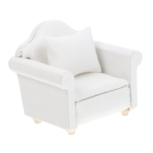ERINGOGO Miniatur Miniatursofa Holzstoff Weiß Europäisches Design mit Kissen Puppenhaus Möbel für Wohnzimmer Szene Dekoration von ERINGOGO