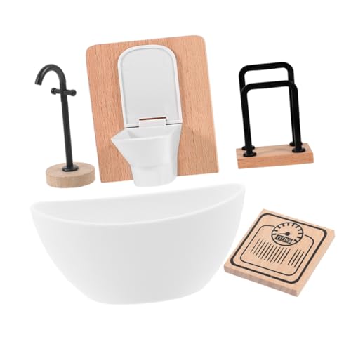 ERINGOGO Miniatur Möbel Zubehör Teilig Badewanne Toilette Waschbecken Handtuchhalter Miniatur Badmöbel für Puppenhaus DIY Deko von ERINGOGO