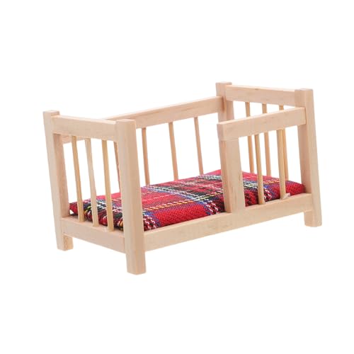 ERINGOGO Miniatur Puppenhaus Babybett aus Holz Realistische Babykreissbett Nachbildung mit Matratze Kompakte Puppenhaus Schlafzimmer Möbel Vielseitiges Zubehör für Kreative Miniaturszenen von ERINGOGO