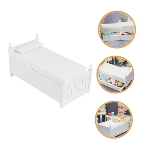 ERINGOGO Miniatur Puppenhaus Bett mit Schublade Realistisches Kleines Holzbett Puppenhaus Mini Bett Zubehör Dekoratives Mini Schlafzimmer Möbelstück für und Miniaturwelten von ERINGOGO