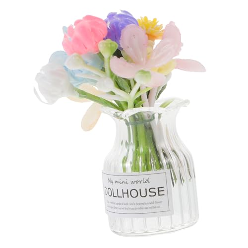 ERINGOGO Miniatur Puppenhaus Glasvase Dekoration Realistische Blumendeko Sicherer Mini Blumentopf Detailgetreues Miniaturmodell für Puppenmöbel und Kleine Wohnszenen für Sammler von ERINGOGO