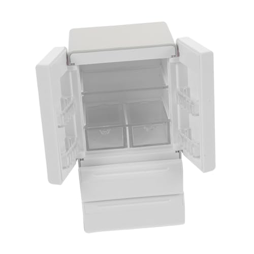 ERINGOGO Miniatur Puppenhaus Kühlschrank Weiß mit Doppel Türen und Licht Kühlschrank für Kleinkinder Stabil Detailgetreu Kompatibel mit Puppenhaus Zubehör für Desktop und Spielküche von ERINGOGO