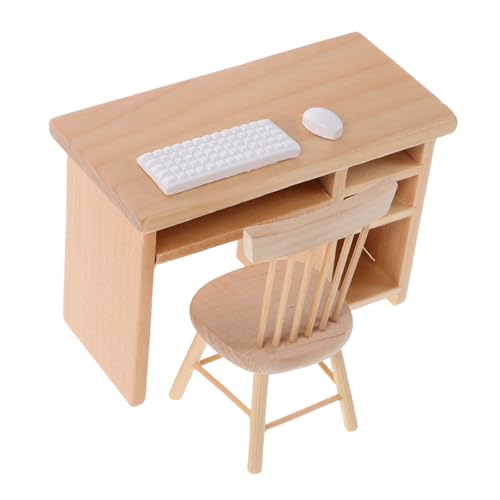 ERINGOGO Miniatur Puppenhaus Möbel Büro Schreibtisch Und Stuhl Mit Tastatur Maus Modell Leicht Tragbar Robust Für Rollenspiele Und Kreatives Passend Für Verschiedene Puppenhäuser von ERINGOGO