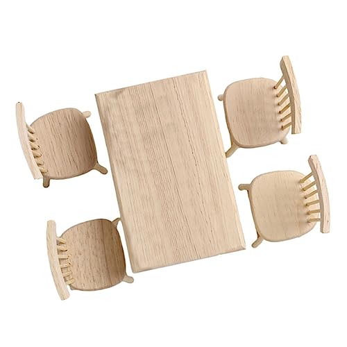 ERINGOGO Miniatur Puppenhaus Möbel Set Tisch Stühle aus Holz Miniatur Esszimmer Garnitur Realistische Mini Stühle für Tiny House Dekoration und Puppenhaus Zubehör von ERINGOGO
