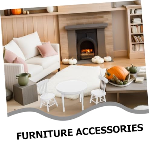 ERINGOGO Miniatur Puppenhaus Möbel Set Weiß Holz Tisch und Stühle Dollhouse Zubehör für Wohnzimmer Dekoration Leichte Tragbare Miniaturmöbel aus Ungiftigem Holz für Kreatives Rollenspiel von ERINGOGO