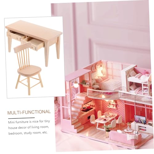ERINGOGO Miniatur Puppenhaus Möbelset aus Holz Detailgetreuer Tisch und Stuhl Geeignet für Wohn und Schlafzimmer Dekoration Zubehör für Puppenhaus Szenen Kreatives von ERINGOGO