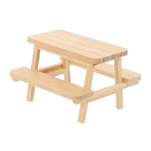 ERINGOGO Miniatur Puppenhaus Picknicktisch aus Holz Dekoratives Puppenmöbel mit Stühlen Realistische Kompakte Gartenszene Requisite für Puppenhaus und Fotografie von ERINGOGO