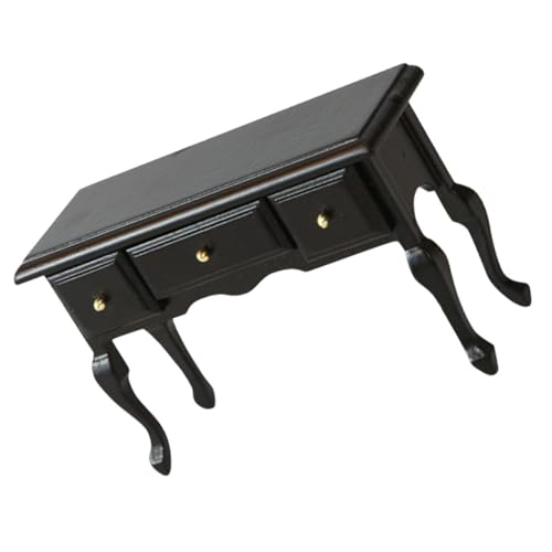 ERINGOGO Miniatur Puppenhaus Schreibtisch aus Holz Glatte Oberfläche Langlebiges Mini Möbelstück Realistisches Design als Mini Haus Dekoration Teilig Schwarz Robust und Kompakt von ERINGOGO