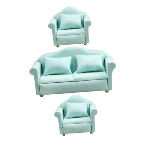 ERINGOGO Miniatur Puppenhaus Sofa Teilig Dunkelgrünes Stoffsofa mit Sesseln Mini Möbel für Puppenhaus Dekoration Tiny Möbel für Mini Raum und Micro Landschaft Fotorequisiten und Heimdeko von ERINGOGO
