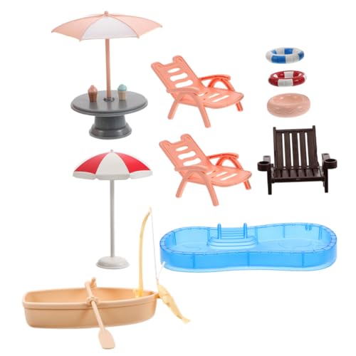 ERINGOGO Miniatur Puppenhaus Strand Zubehör mit Kunststoff Schwimmbecken Strandstuhl Schwimmring und Boot für Kreatives Rollenspiel und DIY Dekoration ERINGOGO Miniatur Puppenhaus Strand Zubehör mit Kunststoff Schwimmbecken Strandstuhl Schwimmring und Boot für Kreatives Rollenspiel und DIY Dekoration von ERINGOGO
