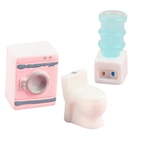 ERINGOGO Miniatur Puppenhaus Zubehör aus Langlebigem Resin Waschmaschine Toilette und Wasserspender Deko für Badezimmer und Waschraum für DIY Basteln und Miniatur Landschaften von ERINGOGO
