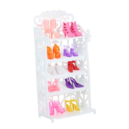 ERINGOGO Miniatur Puppenmöbel Schuhschrank aus Kunststoff Miniatur Schuhständer mit Mini Schuhen Geeignet für Puppenhaus Schlafzimmer Wohnzimmer Kreative Aufbewahrung und Dekoration von ERINGOGO