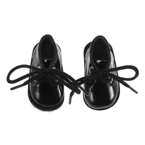 ERINGOGO Miniatur Puppenschuhe für Baumwollpuppen Schwarze Glänzende Lederschuhe Leicht Anzuziehen Detailreiche Mini Flache Schuhe für Puppenhaus und Spielzeugzubehör von ERINGOGO