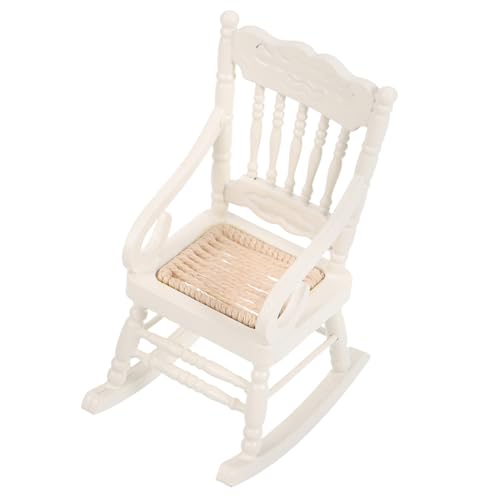 ERINGOGO Miniatur Schaukelstuhl Holz Weiß mit Seilsitz Puppenhaus Zubehör Miniaturmöbel Kinderzimmer Dekoration von ERINGOGO