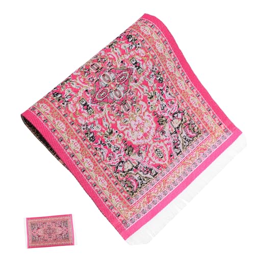 ERINGOGO Miniatur Teppich Geflochtene Polyester Mini Haus Teppich mit Fransen Dekorative Bodenmatte für Puppenhaus Vielseitig als Fotorequisite und Kleine Szenerie Dekoration Geeignet Rosa von ERINGOGO