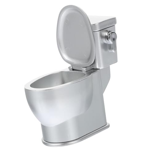 ERINGOGO Miniatur Toilette mit Spülgeräusch Mini Wc Modell aus Silberfarbenem Material Puppenhaus Möbel Zubehör für Mikrolandschaft Kompakt und Dekorativ für Mini Badezimmer und DIY Szenen von ERINGOGO