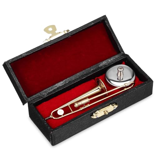 ERINGOGO Modell Posaune Miniaturposaune Winzige Posaune Klein Mini Posaune Musical Miniaturen Instrument Für Puppenhauszubehör Kind Miniaturhauszubehör Karat Vergoldetes Kupfer von ERINGOGO