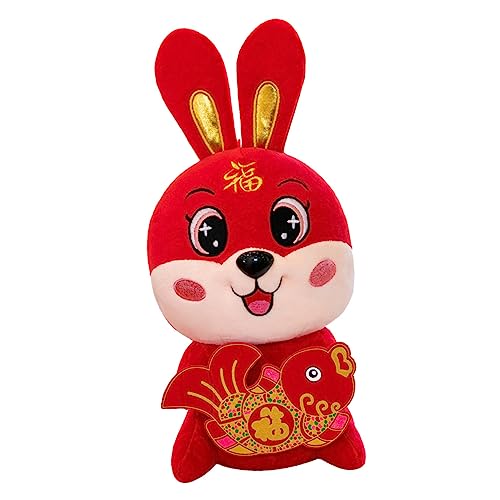 ERINGOGO Neujahrsdekoration Maskottchen Hase Stofffigur Niedliche Stofftier Hasen Tierpuppe Kaninchen Maskottchen Puppe Gefüllte Kaninchenpuppe Neujahrsbedarf Pp Baumwolle Rot von ERINGOGO