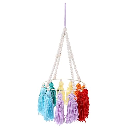 ERINGOGO Nordischer Stil Lampenschirm mit Bunten Quasten und Holzperlen Hängender Vintage Lampenhalter für Kinderzimmer und Wohnzimmer Dekorativer Kronleuchterbehang Einfache Montage von ERINGOGO