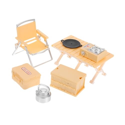 ERINGOGO Spielsets Für Draußen Spielkocher Camping-spielset Miniatur-klappstuhl Picknicktisch Herd Mini-Haus-Ornament Puppenhaus-zubehör Für Rollenspiele Gelb Mini-möbelmodelle von ERINGOGO