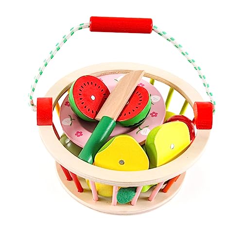 ERINGOGO Pädagogisches Obstschneidespiel-Set Für Kleinkinder Realistisches Küchenspielzeug Mit Holzmesser Und Aufbewahrungskorb von ERINGOGO
