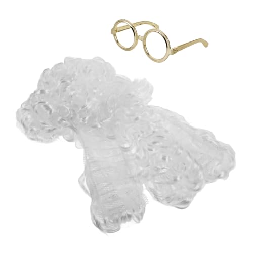 ERINGOGO Partydekoration cosplay perücke faschingsperücke halloween perücke goldene brille weiße haare perücke weiße Trachtenperücke Richter Kostüm Perücke Halloween-Anziehperücke PVC von ERINGOGO