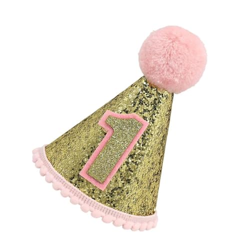 ERINGOGO Pink Speced Hut ein Jahr alter Geburtstagshut Kinderhut Kleinkind Mädchenhut Geburtstagsfeier Hut -Geburtstags-Party-Foto-Stütze Babygeburtstag Kopfbedeckung Stoff Golden von ERINGOGO