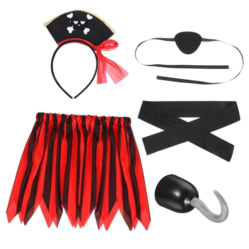 ERINGOGO Piratenkostüm für Mädchen mit Rock Kopftuch und Augenklappe Bequemes Faschingskostüm Jährige Mädchen für Halloween Rollenspiel und Piratenparty von ERINGOGO