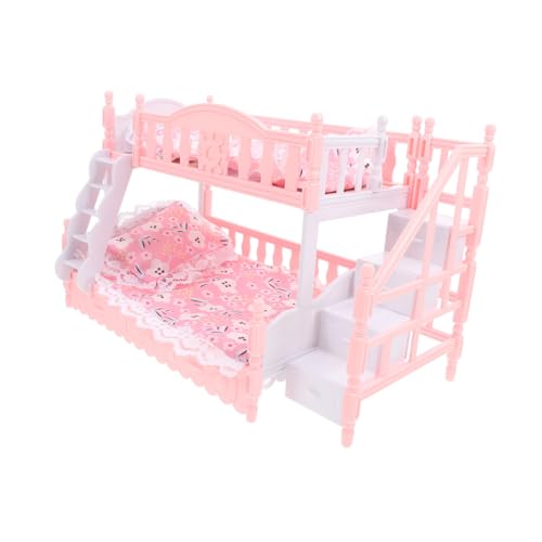 ERINGOGO Puppenhaus Doppelstockbett Set mit Bettwäsche Sets und Kissen Miniatur Etagenbett aus Kunststoff und Kompatibel mit Puppenzubehör für Puppenhaus Schlafzimmer Dekoration von ERINGOGO