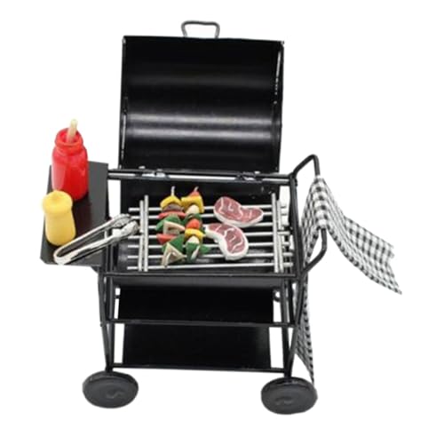 ERINGOGO Puppenhaus Grillwagen Schwarz Simulierter BBQ Wagen mit Mini Gewürzflaschen Spielhaus Dekoration für Kreatives Lernspielzeug Fantasie und Feinmotorik von ERINGOGO