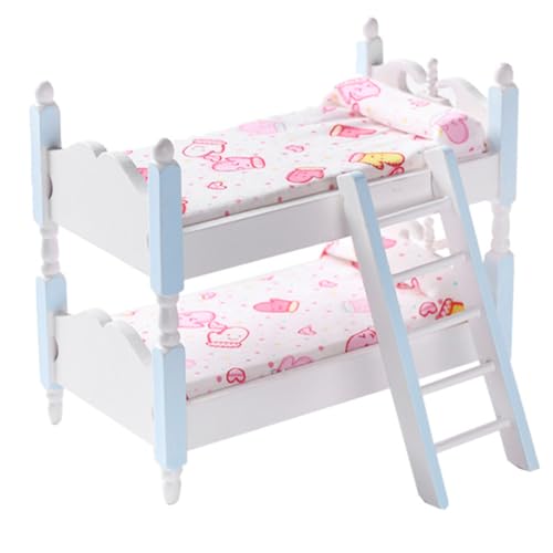 ERINGOGO Puppenhaus Holzmöbel Mini Etagenbett Holz Kinderzimmer Möbelset für Mädchen Detailgetreues Miniatur Puppenbett Langlebiges Holzspielzeug für Puppenhaus Zubehör von ERINGOGO