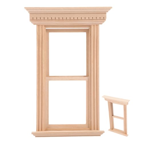 ERINGOGO Puppenhaus Miniatur Fenstermodell DIY Schiebefenster mit Flügel Unbemalt Glatte Oberfläche Kreatives Puppenmöbel Zubehör für Sammler von ERINGOGO