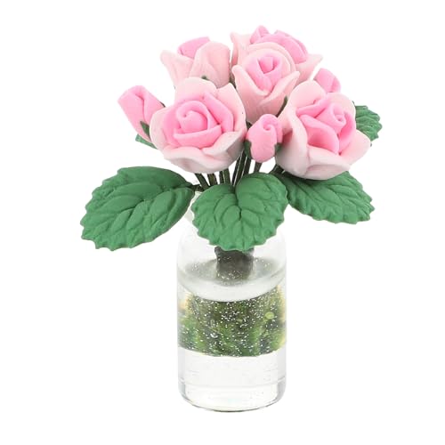 ERINGOGO Puppenhausrosen para Mini Im Topf Mini Puppenhaus Mini Bonsai Ornament Vase Pflanzen Blumenverzierungen Künstliche Blumen Miniatur Hortensien Mini Töpfe von ERINGOGO