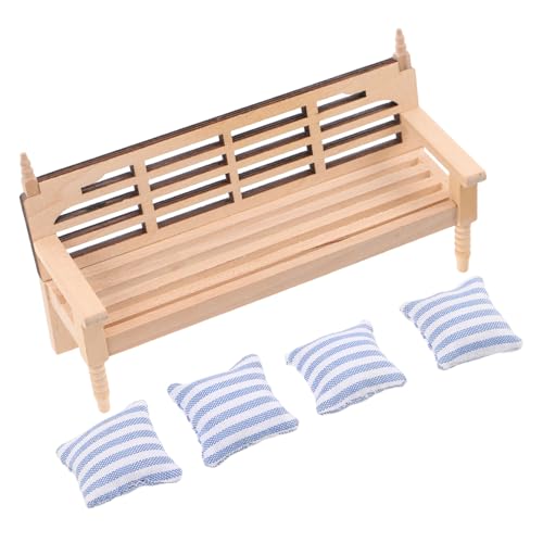 ERINGOGO Puppenstubenstuhl Puppenmöbel Puppenstubenzubehör Puppenstubenstuhl Kleiner Puppenstuhl Hocker Sessel Puppen Puppenstubenmöbel Minibank Mit Kissen Puppenstubencouch Holz Khaki von ERINGOGO