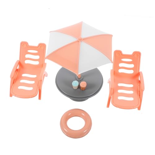 ERINGOGO Realistisches Miniatur Strandstuhl Modell Set mit Sonnenschirm Dekoratives Puppenhaus Zubehör Kompakte Handgefertigte Simulation für DIY Dekoration von ERINGOGO