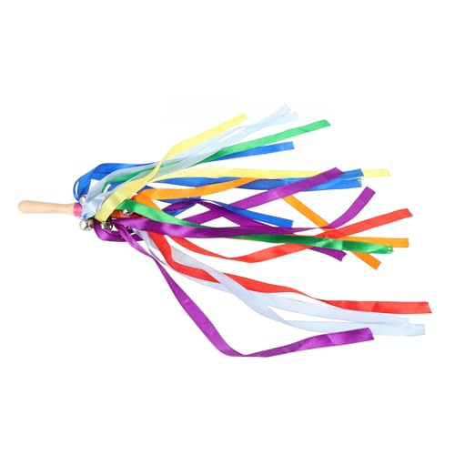 ERINGOGO Regenbogenbandglocke Blumenstrauß-luftschlangen Regenbogenwirbel Regenbogen-Twirler-Stick Rhythmisches Tanzband Dekorationen Zirkus Gymnastikbänder Bänder Requisiten Hölzern von ERINGOGO