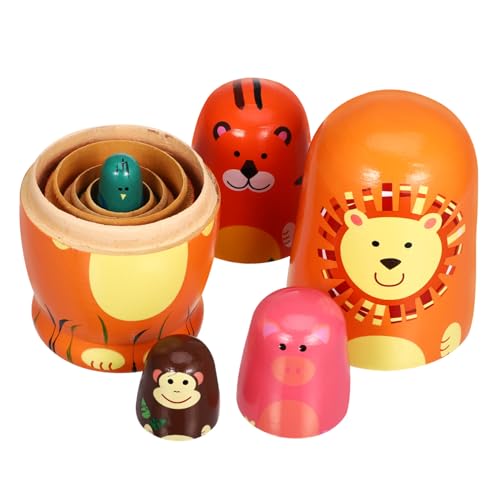 ERINGOGO Russische Matroschka Nistpuppen aus Holz mit Niedlichen Tiermotiven Sichere Stabile Stapelpuppe für Erwachsene als Weihnachts Geburtstagsdekoration von ERINGOGO