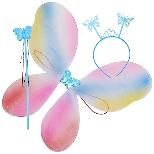 ERINGOGO Schmetterlingsflügel und Feenstab Kinderkostüm Leichte Kunststoff Flügel mit Buntem Requisiten für Mädchen Cosplay Wiederverwendbar und Sicher für Feen Engel und Prinzessinnen von ERINGOGO