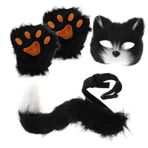 ERINGOGO Schwarze Und Graue Wolfsmasken Halbmaske Mit Fuchsschwanz Und Plüschhandschuhen Für Halloween Cosplay Karneval Und Maskenbälle Tierkostüm Für Männer Und Frauen ERINGOGO Schwarze Und Graue Wolfsmasken Halbmaske Mit Fuchsschwanz Und Plüschhandschuhen Für Halloween Cosplay Karneval Und Maskenbälle Tierkostüm Für Männer Und Frauen von ERINGOGO