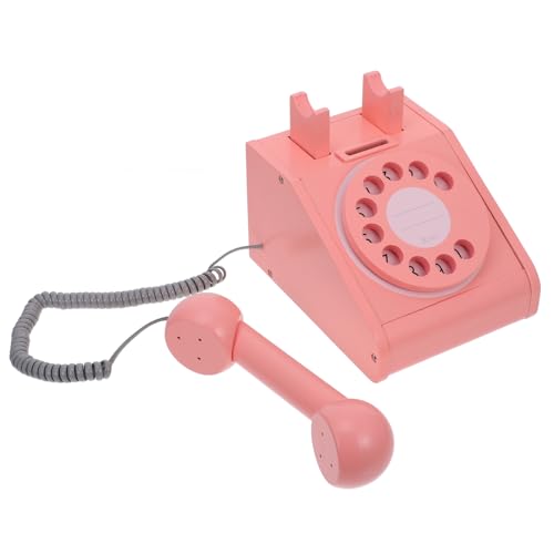 ERINGOGO Spielhausversorgung Simuliertes Telefon Trainingsspielzeug Aus Holz Gefälschtes Telefon Interaktives Eltern- - Telefon Foto Requisiten Rosa Hölzern von ERINGOGO