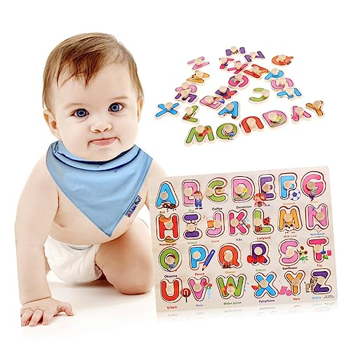 ERINGOGO Rätsel Spielzeuge Alphabet-Puzzle-Brett Puzzlebrett aus Holz Puzzle-Board-Spielzeug Puzzlebrett für Babys hölzern Brett greifen Kind Bambus von ERINGOGO
